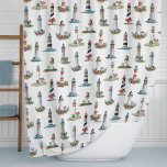 Lighthouses Nautical Coastal Christmas  Shower Curtain<br><div class="desc">This beautiful nautical Christmas pattern features a variety of lighthouses decorated for the holidays,  on a white background. Please check out the collection for matching products. If you would like more matching products or other colorways,  please contact me through Zazzle Chat.</div>