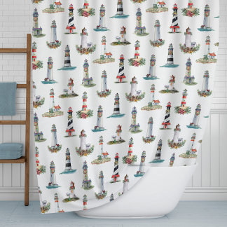 Lighthouses Nautical Coastal Christmas Shower Curtain