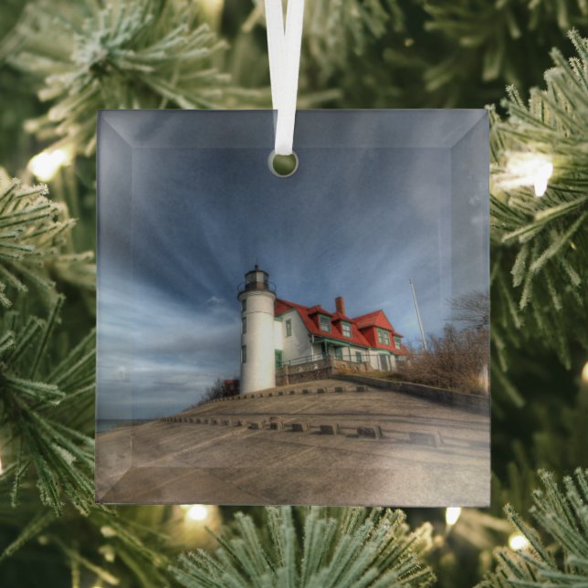 Lighthouses | Point Betsie Lake Michigan Glass Tree Decoration (Insitu)