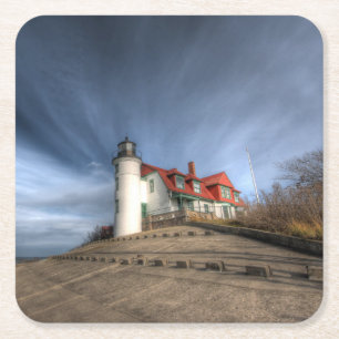Lighthouses   Point Betsie Lake Michigan Square Paper Coaster