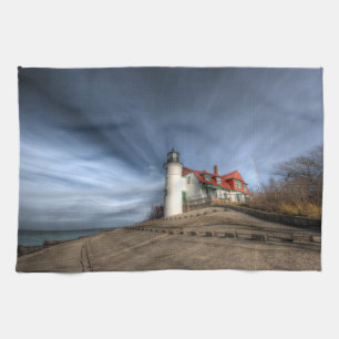Lighthouses Point Betsie Lake Michigan Tea Towel