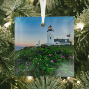 Lighthouses   Point Lighthouse Bristol  Maine Glass Tree Decoration