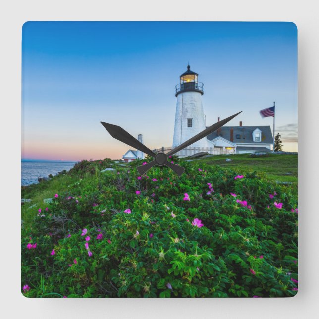 Lighthouses | Point Lighthouse Bristol  Maine Square Wall Clock (Front)