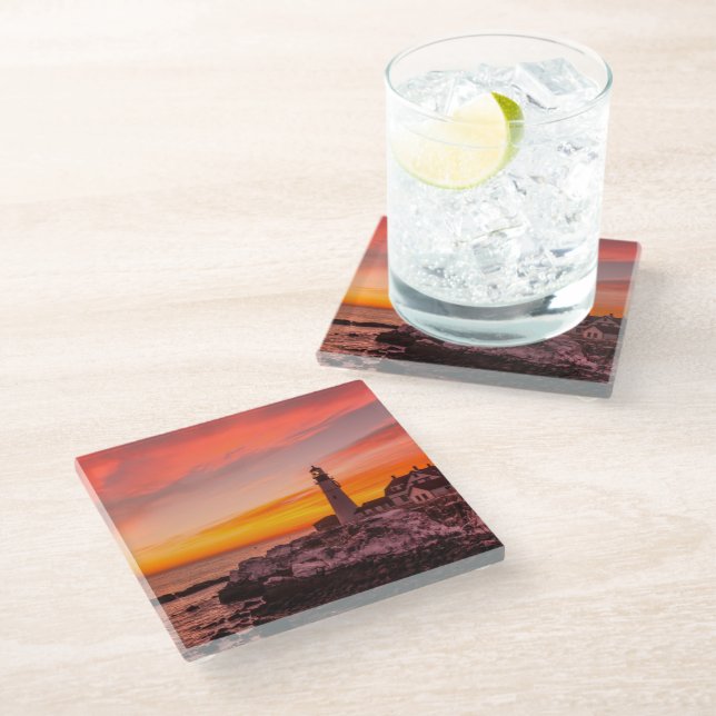 Lighthouses |  Portland Head Cape Elizabeth Maine Glass Coaster (Angled)