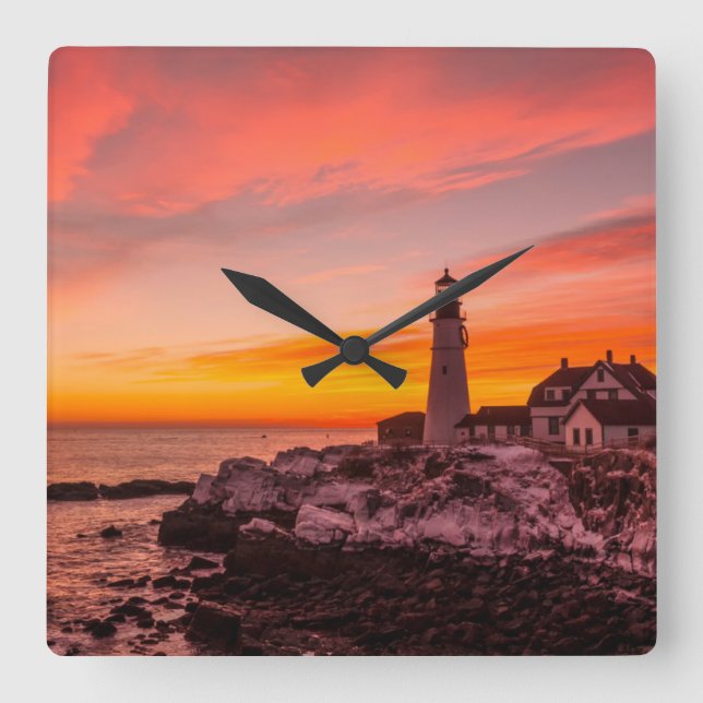 Lighthouses |  Portland Head Cape Elizabeth Maine Square Wall Clock (Front)