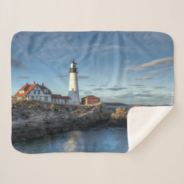 Lighthouses | Portland Head Light Lighthouse Sherpa Blanket (Front (Horizontal))