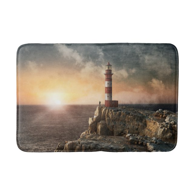 Lighthouses | Red & White Lighthouse Bath Mat (Front)