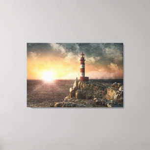 Lighthouses   Red & White Lighthouse Canvas Print