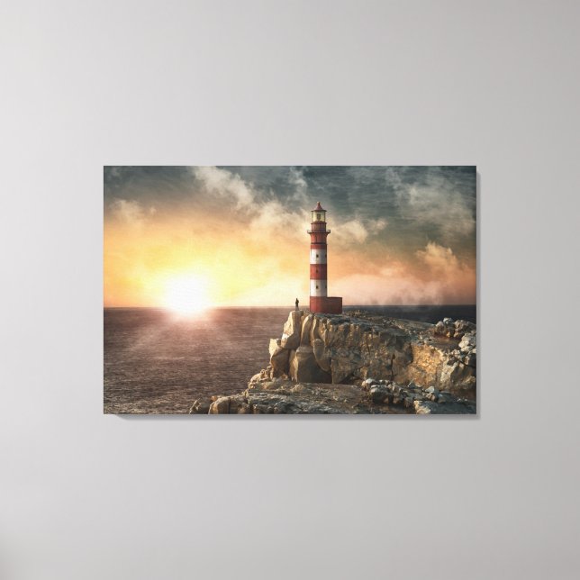 Lighthouses | Red & White Lighthouse Canvas Print (Front)