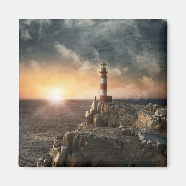 Lighthouses | Red & White Lighthouse Magnet (Front)