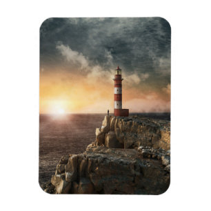 Lighthouses   Red & White Lighthouse Magnet