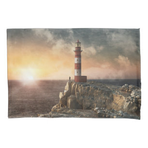 Lighthouses   Red & White Lighthouse Pillowcase