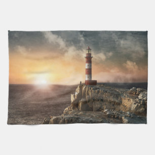 Lighthouses Red & White Lighthouse Tea Towel