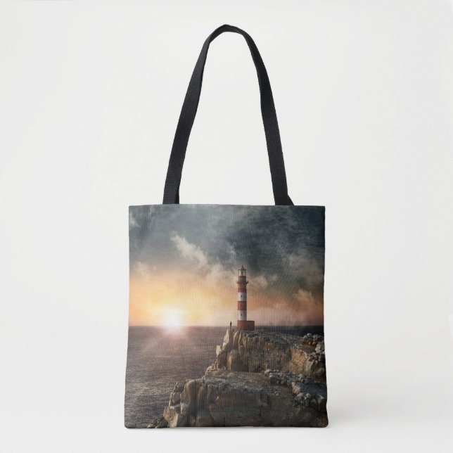 Lighthouses | Red & White Lighthouse Tote Bag (Front)