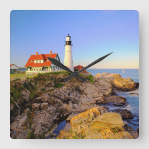 Lighthouses   Rockport Lighthouse Maine Square Wall Clock