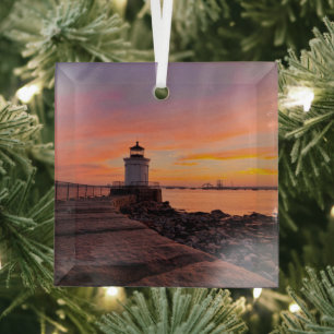 Lighthouses South Portland, Maine Glass Tree Decoration