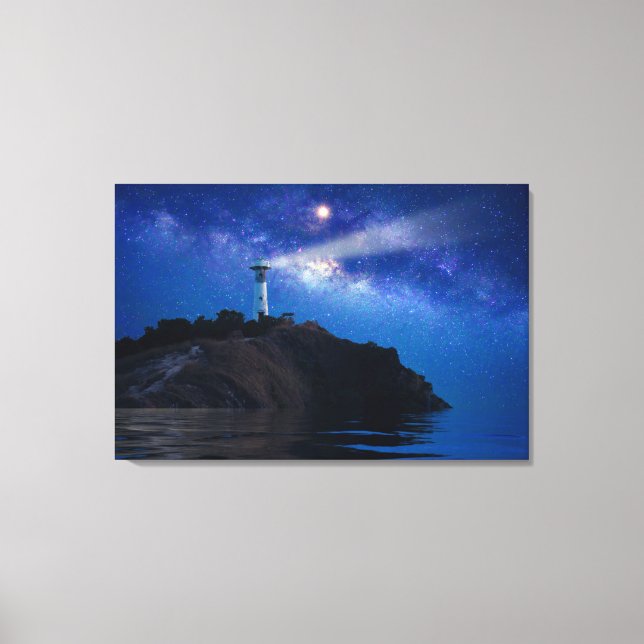 Lighthouses | Starry Night Lighthouse Canvas Print (Front)
