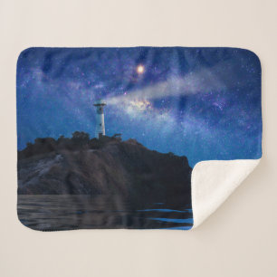 Lighthouses Starry Night Lighthouse Sherpa Blanket