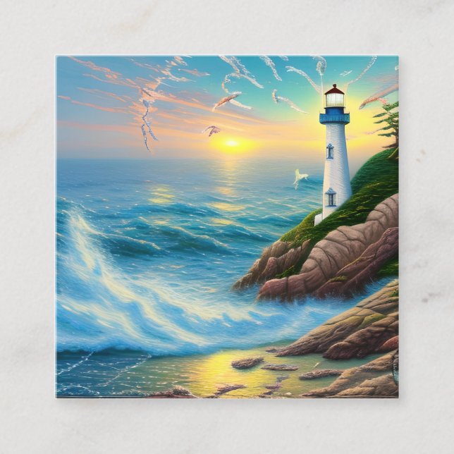 Lighthouses, with Their Iconic Towers and Beaming Square Business Card (Front)