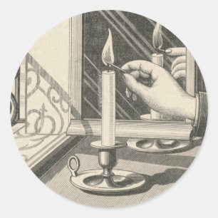 Lighting a Candle Vintage Engraving Classic Round Sticker