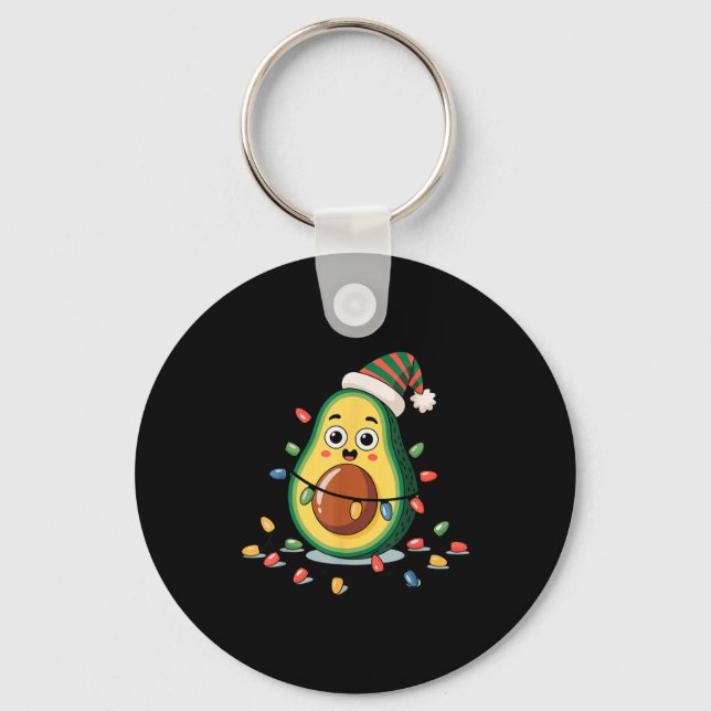 Lighting Avocado Ugly Christmas Sweater Guacamole  Key Ring (Front)