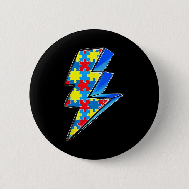 Lighting Bolt Puzzle Autism Awareness Day Support  6 Cm Round Badge (Front)