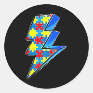 Lighting Bolt Puzzle Autism Awareness Day Support Classic Round Sticker