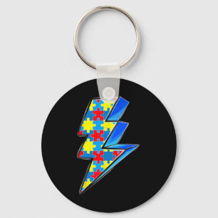 Lighting Bolt Puzzle Autism Awareness Day Support Key Ring