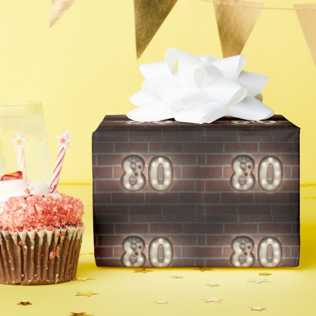 Lighting Marquee 80th Birthday On Brick Wrapping Paper (Birthday Party)
