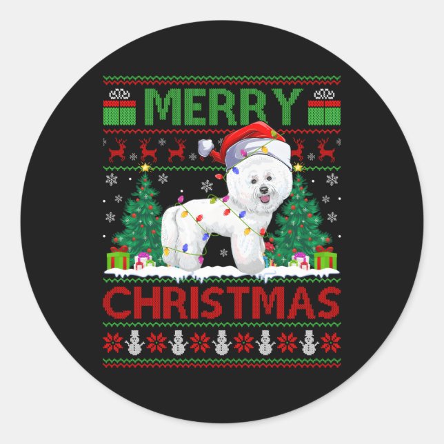 Lighting Santa Ugly Bichon Frise Classic Round Sticker (Front)