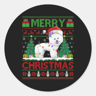 Lighting Santa Ugly Bichon Frise Classic Round Sticker