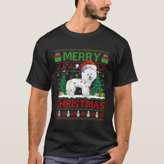 Lighting Santa Ugly Bichon Frise T-Shirt (Front)
