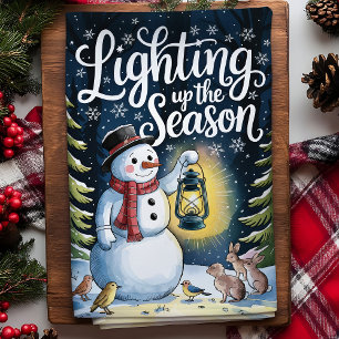 Lighting Up the Season Snowman Christmas Tea Towel