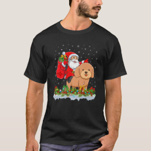 Lighting Xmas Funny Santa Claus Riding Toy Poodle T-Shirt