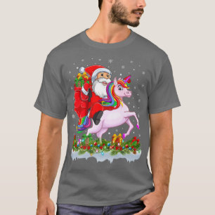 Lighting Xmas Funny Santa Claus Riding Unicorn Chr T-Shirt