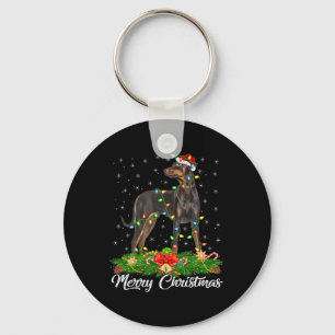 Lighting Xmas Matching Santa Hat Doberman Pinscher Key Ring