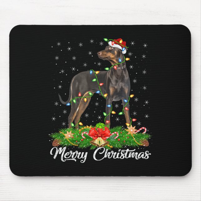 Lighting Xmas Matching Santa Hat Doberman Pinscher Mouse Mat (Front)