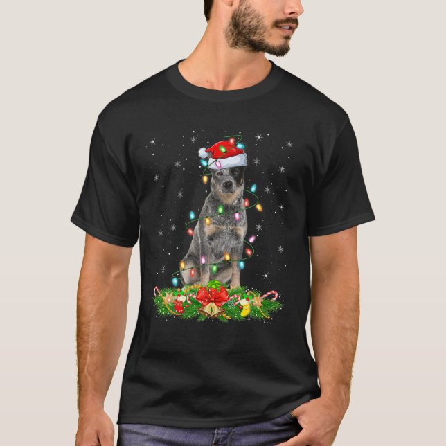 Lighting Xmas Santa Blue Heeler Dog Christmas T-Shirt (Front)