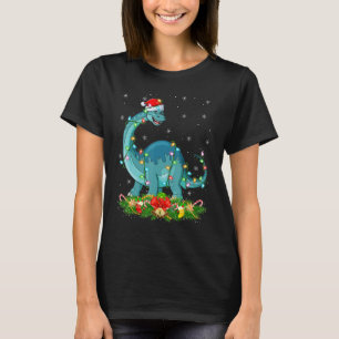 Lighting Xmas Santa Brontosaurus Dinosaur Christma T-Shirt