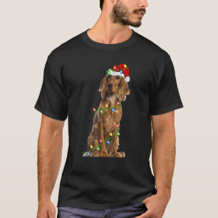 Lighting Xmas Santa Hat English Cocker Spaniel Dog T-Shirt