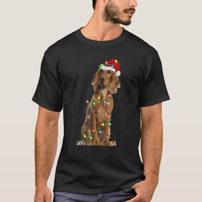 Lighting Xmas Santa Hat English Cocker Spaniel Dog T-Shirt (Front)