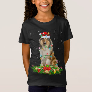 Lighting Xmas Santa Rough Collie Dog Christmas T-Shirt