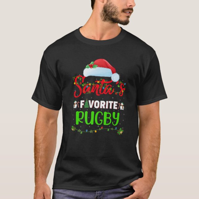 Lighting Xmas Santa's Favourite Rugby Christmas T-Shirt (Front)