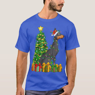 Lighting Xmas Tree Matching Doberman Pinscher Chri T-Shirt