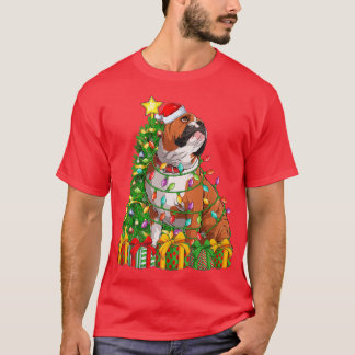 Lighting Xmas Tree Matching Santa English Bulldog  T-Shirt