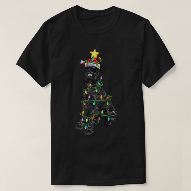 Lighting Xmas Tree Matching Santa Giant Schnauzer  T-Shirt (Design Front)