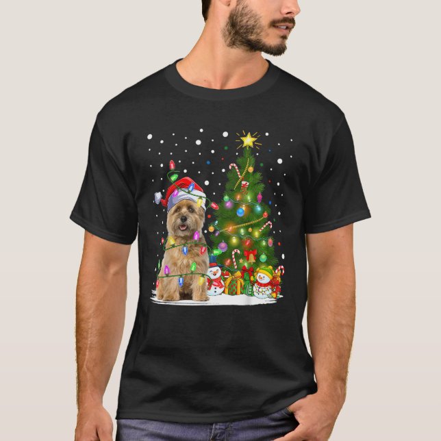 Lighting Xmas Tree Santa Cairn Terrier Dog Christm T-Shirt (Front)