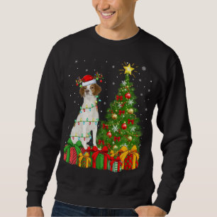 Lighting Xmas Tree Santa Hat Brittany Spaniel Dog  Sweatshirt