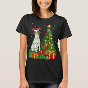 Lighting Xmas Tree Santa Hat Brittany Spaniel Dog T-Shirt