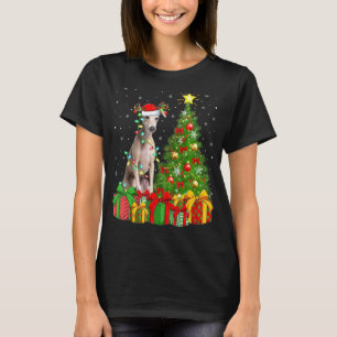 Lighting Xmas Tree Santa Hat Italian Greyhound Dog T-Shirt